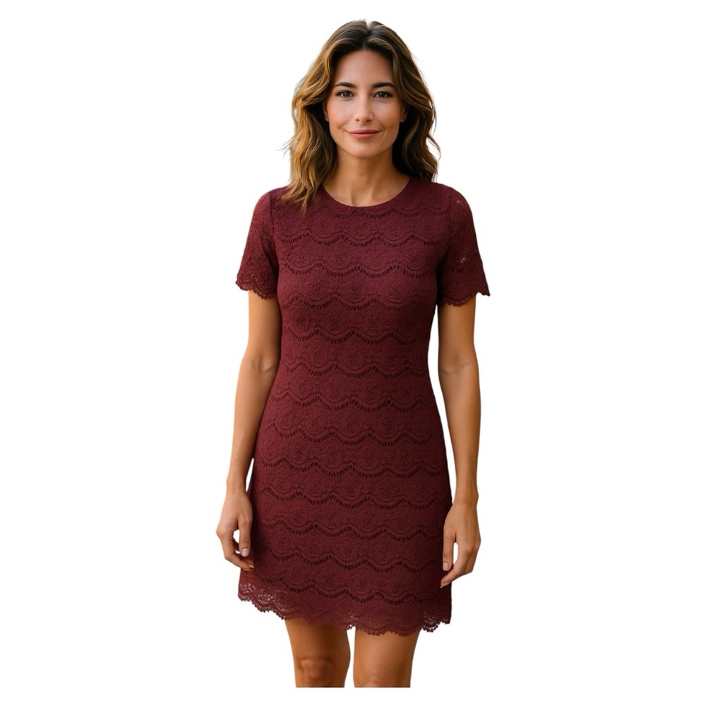 Lulus Burgundy Lace Crochet Lined Dress Cottagecore feminine  Size Large
